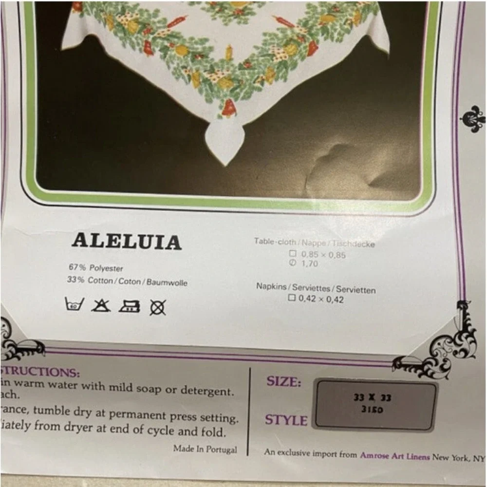 The Sovereign Collection Christmas Table Cloth Aleluia 33x33 Style 3150